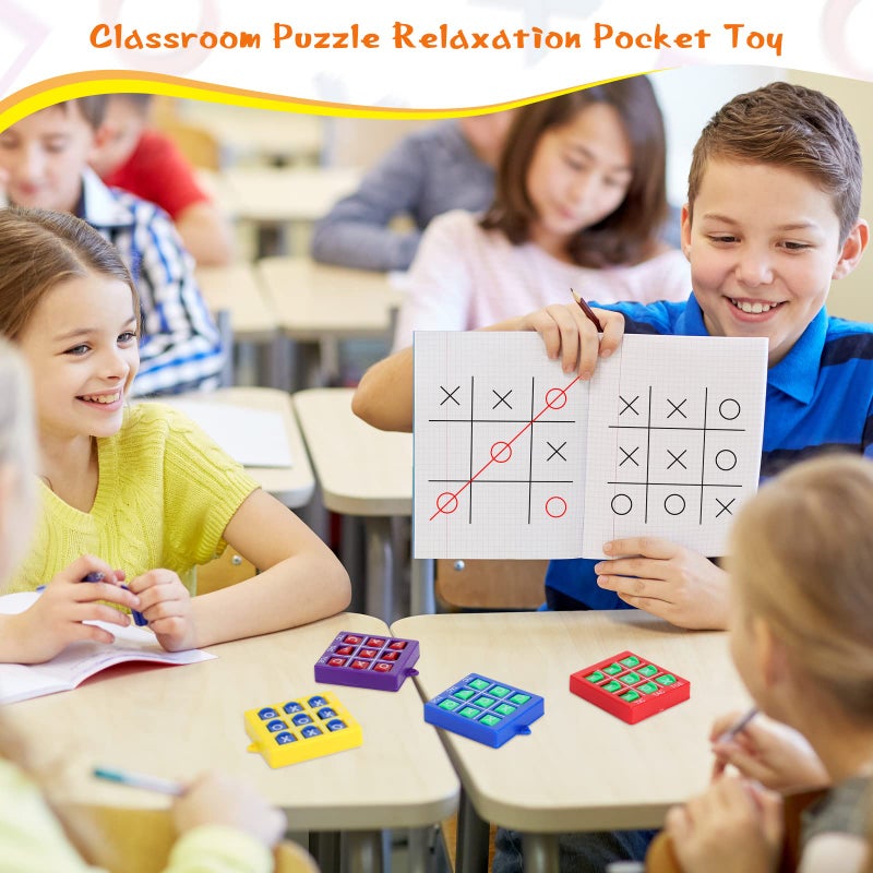 Lewtemi 4 Pcs Travel Tic Tac Toe 2 x 2 x 0.4 Inch Mini Board Game Toys Portable Tic Tac Game Toy Retro Mini Games for Kids Red Blue Purple Yellow Pocket Board Games for Party Birthday Favors Classroom Prizes - Image 3