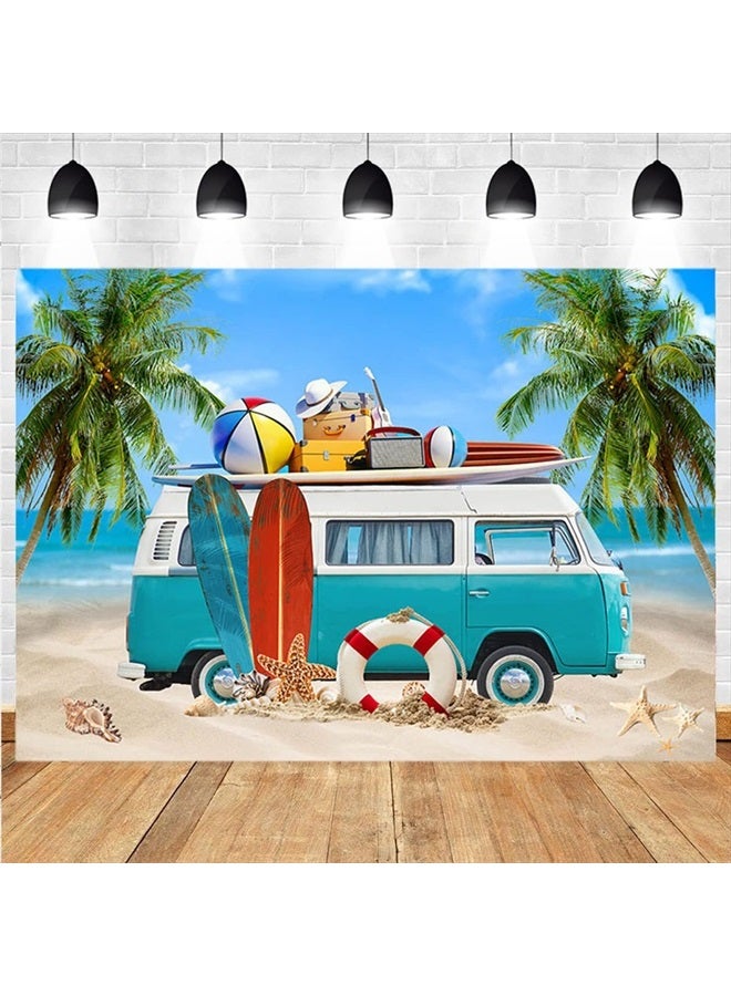 Summer Beach Backdrop for Photography Tropical Seaside Surfboard Background Hawaiian Themed Surfing Party Vacation Holiday Banner Hawaii Kid Birthday Decoration Background,7x5ft - Image 5