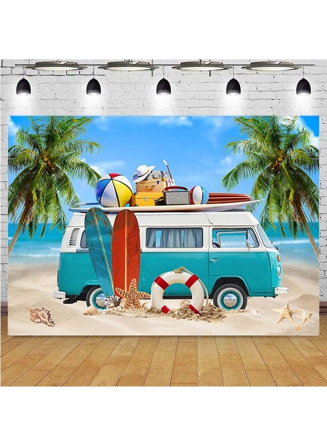 Summer Beach Backdrop for Photography Tropical Seaside Surfboard Background Hawaiian Themed Surfing Party Vacation Holiday Banner Hawaii Kid Birthday Decoration Background,7x5ft - Image 1