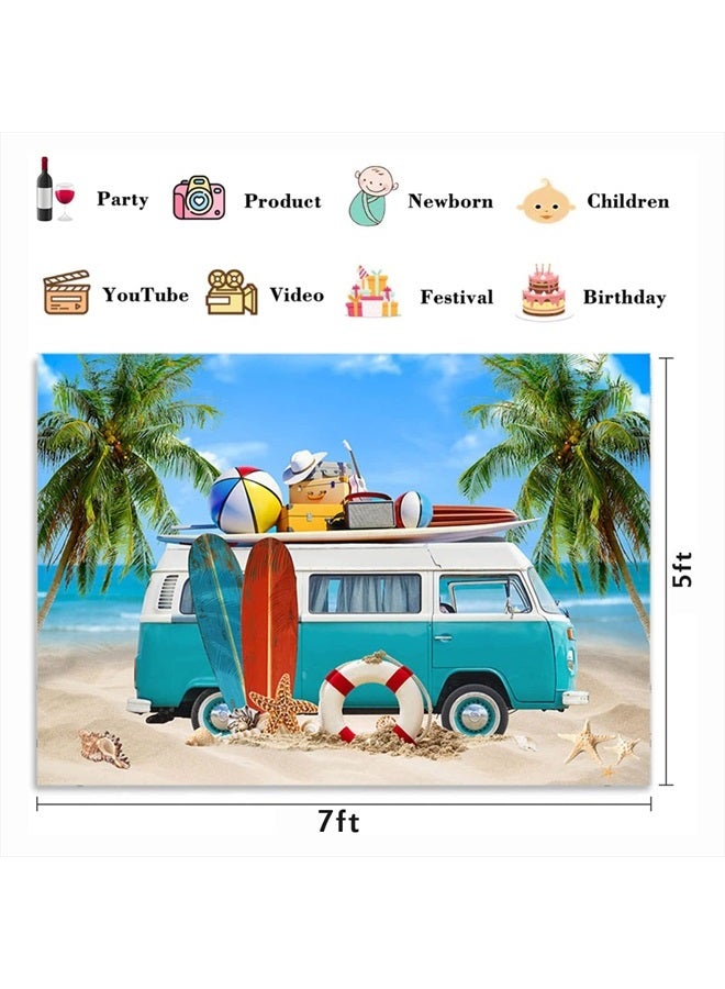 Summer Beach Backdrop for Photography Tropical Seaside Surfboard Background Hawaiian Themed Surfing Party Vacation Holiday Banner Hawaii Kid Birthday Decoration Background,7x5ft - Image 4