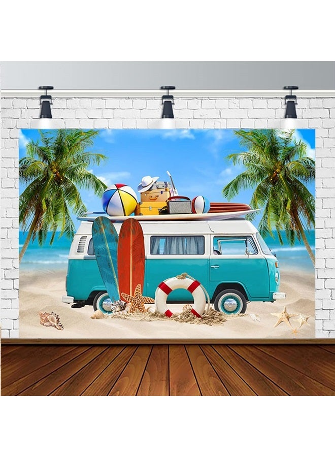 Summer Beach Backdrop for Photography Tropical Seaside Surfboard Background Hawaiian Themed Surfing Party Vacation Holiday Banner Hawaii Kid Birthday Decoration Background,7x5ft - Image 2