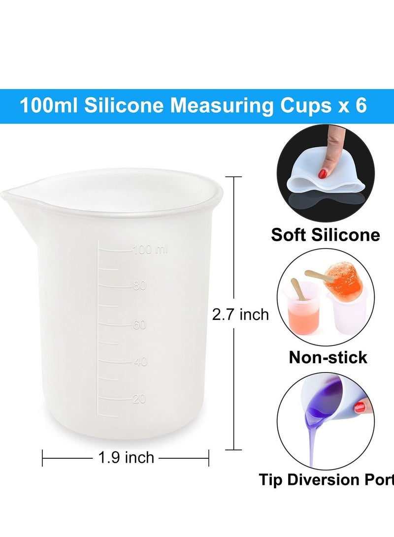 Y&D 36 Pcs Silicone Resin Measuring Cups Tool Kit- 100ml Cups, Mixing 3ml Plastic Transfer Pipettes, Finger Cots, Sticks and Mat for Making Handmade Craft - Image 2