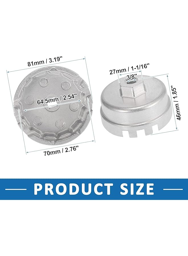Oil Filter Cap Wrench 14 Flutes 6 Slots Oil Filter Cap Removal Tool For Toyota Corolla 2009-2016 Aluminum Alloy (Silver)  - Image 3