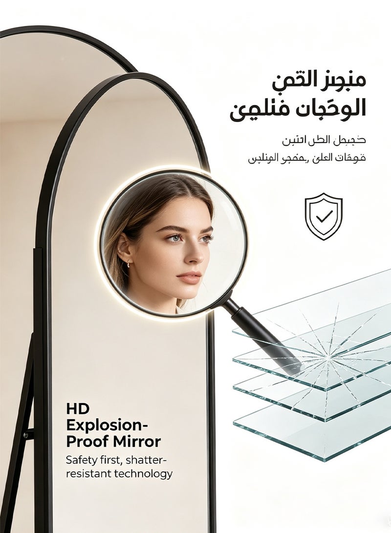 باور مرآة كبيرة وأنيقة بطول كامل، 165×50 سم، بإطار معدني، مزودة بدعامة ظهر، بتصميم فاخر وأنيق، مناسبة لغرفة النوم وغرفة الملابس وديكور غرفة المعيشة - Image 4