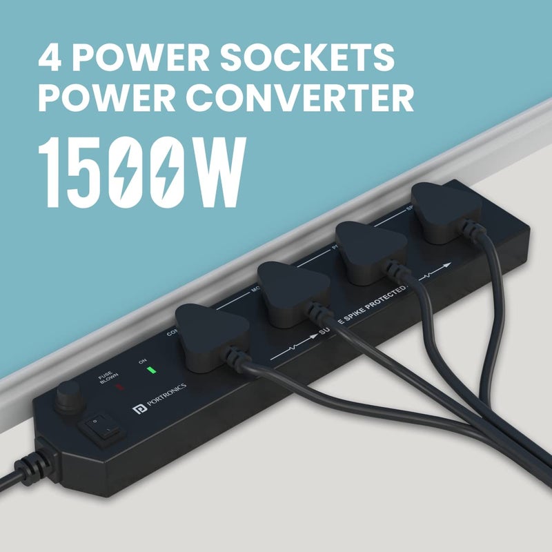 Portronics Power Plate 10 Extension Board with 4 Universal Sockets, 3 Meter Long Cord, 1500 Watts, 6 Amp Multi Plug for Office & Home Appliances (Black) - Image 2