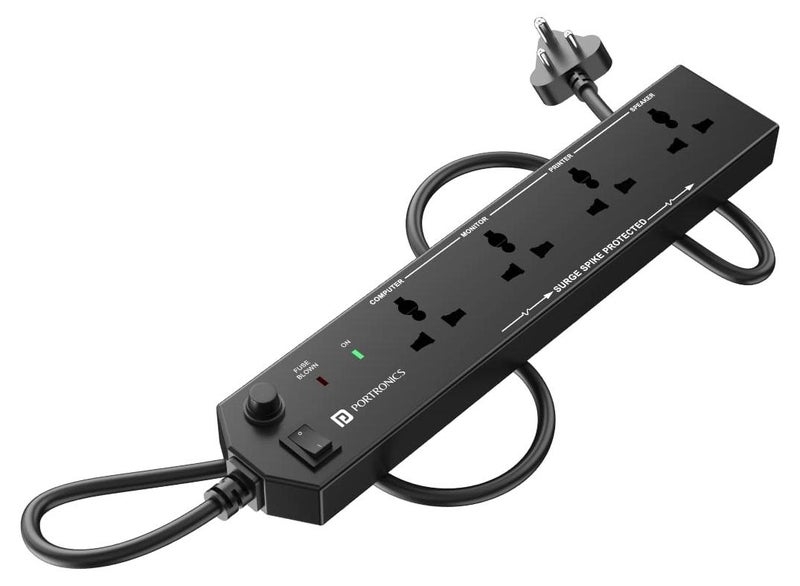 Portronics Power Plate 10 Extension Board with 4 Universal Sockets, 3 Meter Long Cord, 1500 Watts, 6 Amp Multi Plug for Office & Home Appliances (Black) - Image 1