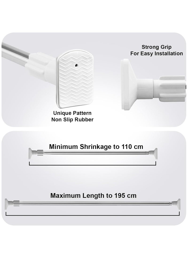 Rubik - Tension Curtain Rod, 110cm to 195cm Adjustable, No Drilling Required, Stainless Steel, for Shower, Bathtub, Closet, Window - Image 1