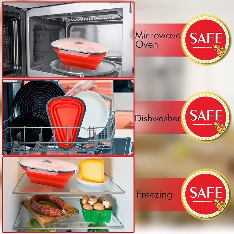 MAPPLE CREATION Pizza Storage Container Perfect Expandable Pizza Pan with Silicone Clip and Pizza Cutter and Five Microwaveable Trays SpaceSaving BPAFree Microwave and Dishwasher Safe - Image 4