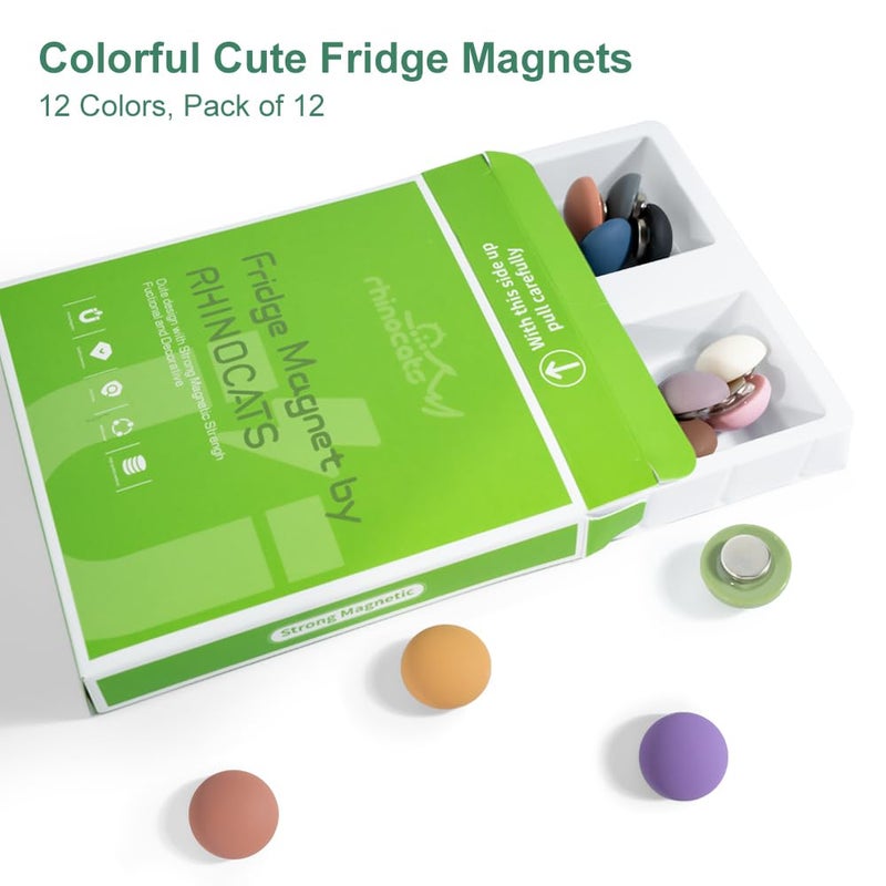 rhinocats 12Pcs Fridge Magnets,Locker Decor, Colorful Decorative Matte hemispheric Refrigerator Magnets, Cute Strong Whiteboard Magnets for Classroom Kitchen Office - Image 3