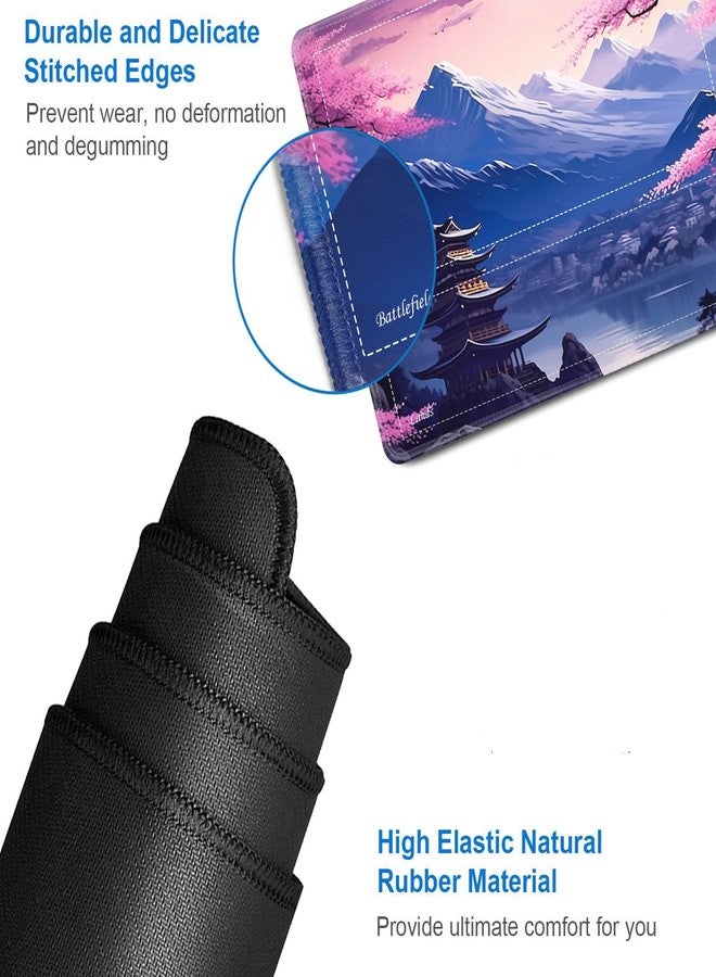 بساط لعب JVGFYNKL لألعاب الورق، بساط لعب بمناطق، مقاس 24×14 بوصة، مصنوع من المطاط غير القابل للانزلاق، مناسب لألعاب ماجيك: ذا جاذرينج، مع حقيبة سفر برباط و6 نرد، مزين بمنظر أزهار الكرز اليابانية، مناسب لألعاب ماجيك: ذا جاذرينج، بساط لعب لألعاب الورق - Image 4