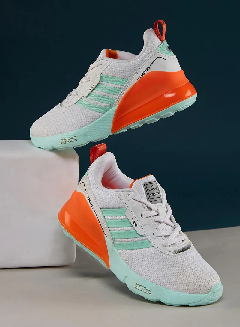 CAMPUS Kids White Low-Top Sneakers - Vibrant Color Splash Shoes with Airy Comfort and Trendy Design