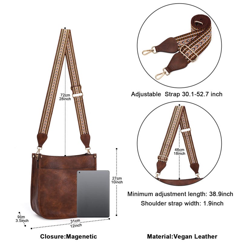 HKCLUF Crossbody Bags for Women Trendy Vegan Leather Hobo Handbags With 2pcs Adjustable Guitar Strap Crossbody Purse For Women(Browncoffee) - Image 4