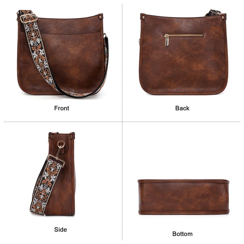 HKCLUF Crossbody Bags for Women Trendy Vegan Leather Hobo Handbags With 2pcs Adjustable Guitar Strap Crossbody Purse For Women(Browncoffee) - Image 5