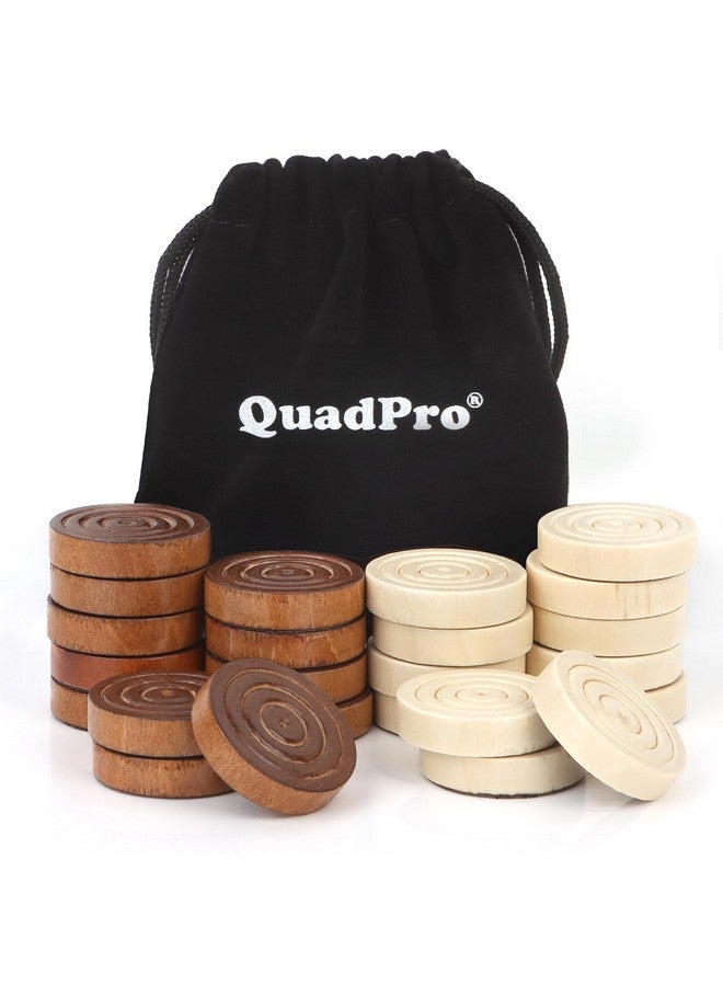 QuadPro Wooden Checkers Pieces Only, 24 Wood Checkers Pieces with Storage Bag, Premium Wood Pieces for Backgammon, Ideal for Replacement or Spare Pieces (1.26”Diameter -Brown&Burlywood) - Image 1