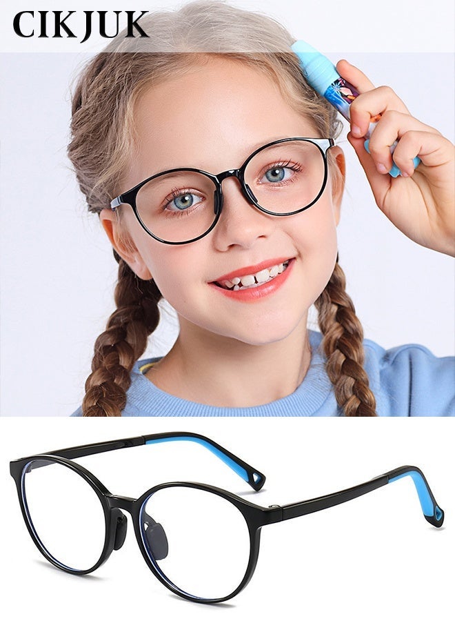 CIKJUK Kids Blue Light Glasses for Boys Girls Round Frame Children Eye Glasses for Reading Gaming Computer Anti Radiation Eyeglasses Students Blue Light Blocking Eyeglass Anti Eye Strain Kid Eyewear Age 3-12 Blue - Image 1