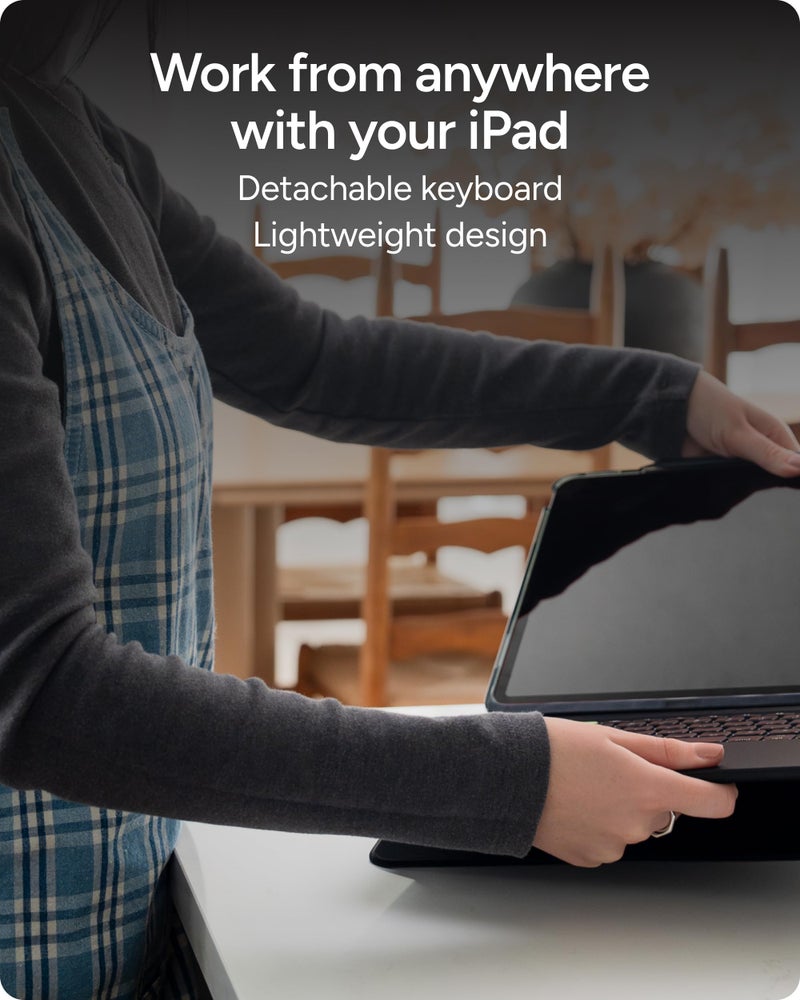 ZAGG حافظة لوحة مفاتيح ZAGG Pro Keys Connect لجهاز iPad Air 11" (M3)/ (M2)/ 10.9" (الجيل الرابع والخامس) - لوحة مفاتيح متصلة مباشرة عبر USB-C مع لوحة تتبع، مفاتيح مضيئة قابلة للفصل، حماية من السقوط حتى 6 أقدام، قاعدة قابلة للتعديل، سوداء - Image 5