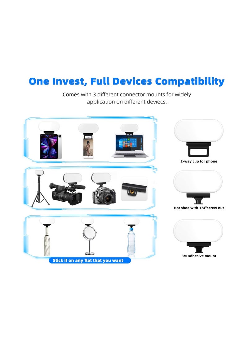 Excefore Video Light, LED Camera Light Computer Video Conference Light, Portable Selfie Light High Power 3000mAh Rechargeable/CRI 95+/3 Lights Modes/3 Bases for Phone, iPhone, Zoom, Picture, Makeup (with Clip)  - Image 2