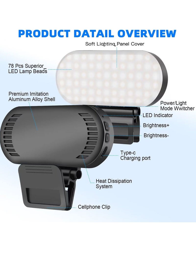 Excefore Video Light, LED Camera Light Computer Video Conference Light, Portable Selfie Light High Power 3000mAh Rechargeable/CRI 95+/3 Lights Modes/3 Bases for Phone, iPhone, Zoom, Picture, Makeup (with Clip)  - Image 3