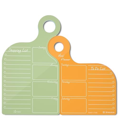 3 Lines TWOgether All in One Acrylic Board Planner Fridge Magnet | Organizer, Daily Planner For Couples | To-Do List, Meal Planning, Shopping List| Unique gift| Total Size 27*24cms| Green Yellow Color - Image 1