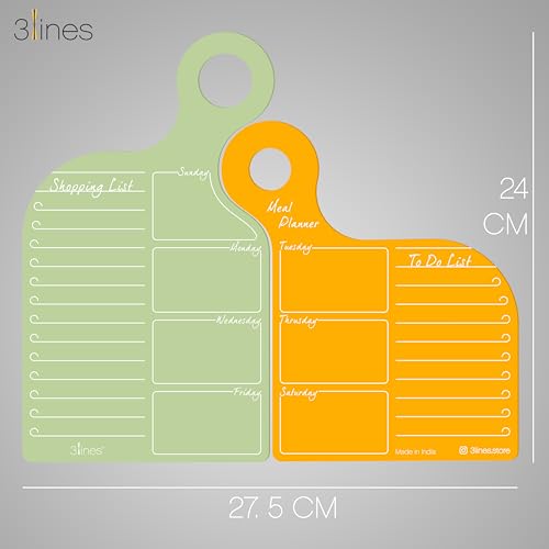 3 Lines TWOgether All in One Acrylic Board Planner Fridge Magnet | Organizer, Daily Planner For Couples | To-Do List, Meal Planning, Shopping List| Unique gift| Total Size 27*24cms| Green Yellow Color - Image 4