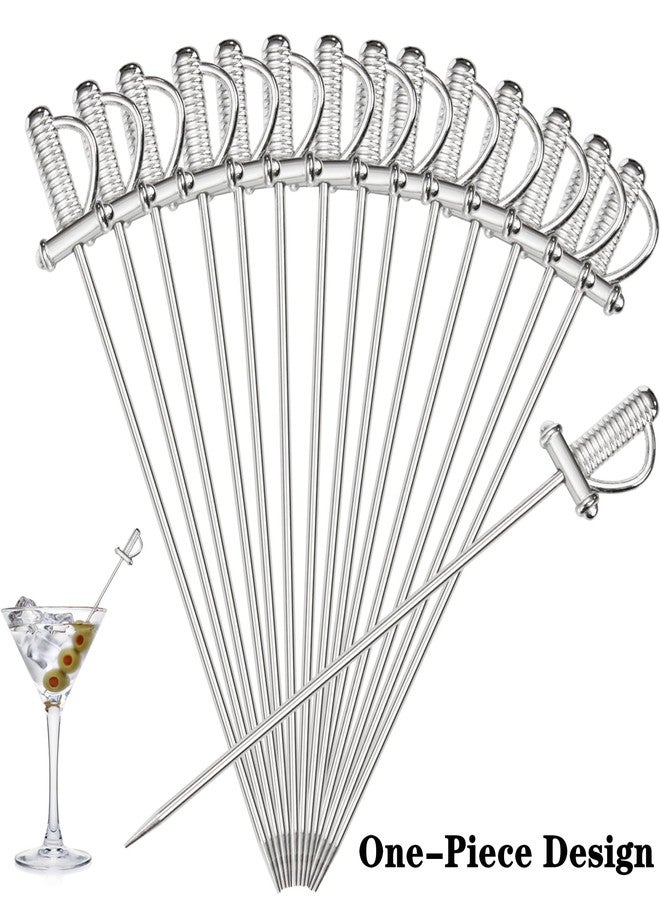 DEAYOU 15 PCS 18/10 Stainless Steel Cocktail Toothpicks, 4.4" Martini Drink Pick Stick, Metal Reusable Cocktail Skewers, Fruit Garnish Pick Swizzle Stirrer for Olive, Appetizer, Decor, Silver, Swords - Image 5