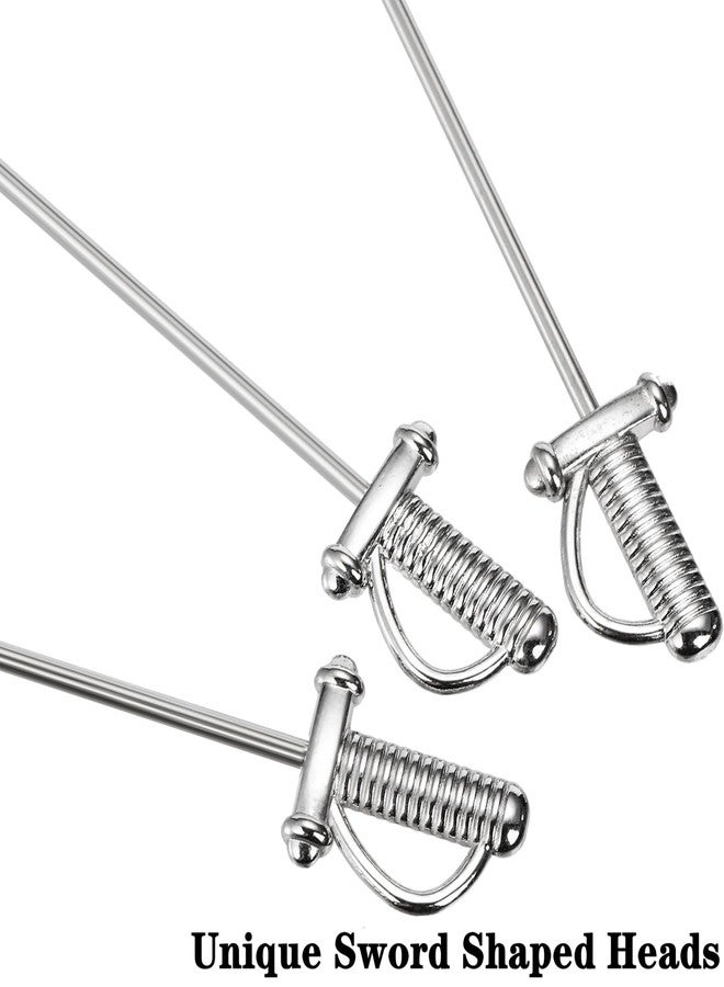 DEAYOU 15 PCS 18/10 Stainless Steel Cocktail Toothpicks, 4.4" Martini Drink Pick Stick, Metal Reusable Cocktail Skewers, Fruit Garnish Pick Swizzle Stirrer for Olive, Appetizer, Decor, Silver, Swords - Image 4