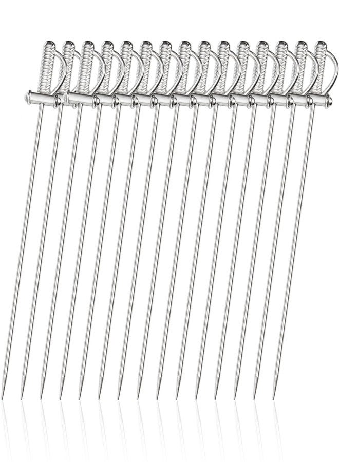 DEAYOU 15 PCS 18/10 Stainless Steel Cocktail Toothpicks, 4.4" Martini Drink Pick Stick, Metal Reusable Cocktail Skewers, Fruit Garnish Pick Swizzle Stirrer for Olive, Appetizer, Decor, Silver, Swords - Image 3