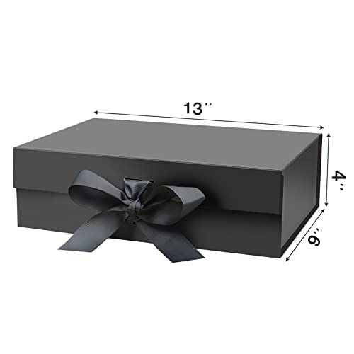 DaiUni 13X9X4 Large Black Magnetic Gift Box with Lid and Ribbon for Presents - Image 3