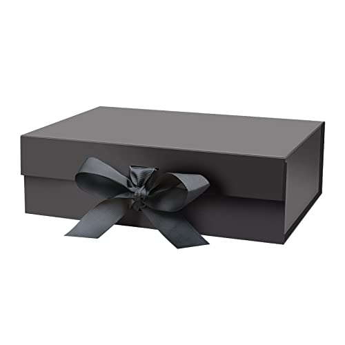 DaiUni 13X9X4 Large Black Magnetic Gift Box with Lid and Ribbon for Presents - Image 1