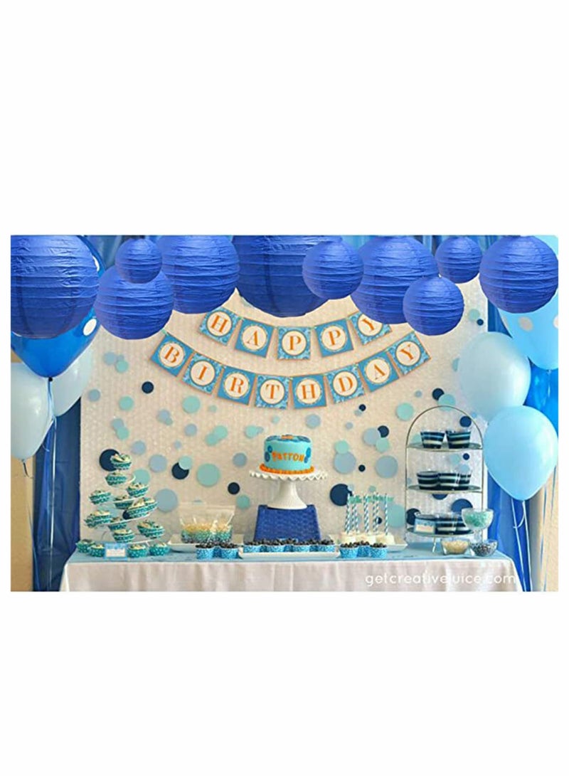 10Pcs Blue Paper Lanterns Decorative, Round Foldable Lanterns for Birthday, Wedding, Bridal Shower, Home Decor, Party (Sizes: 4”, 6”, 8”, 10”) - Image 3