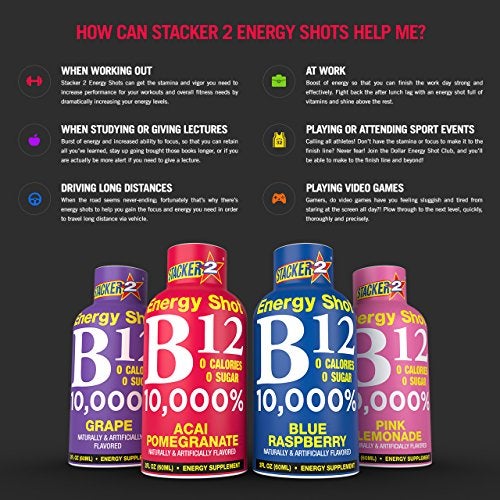 Stacker 2 B12 No Calorie Zero Sugar Energy & Vitamin Shots 2 Fl. Oz. (Pack Of 12) Acai Pomegranate - Image 2