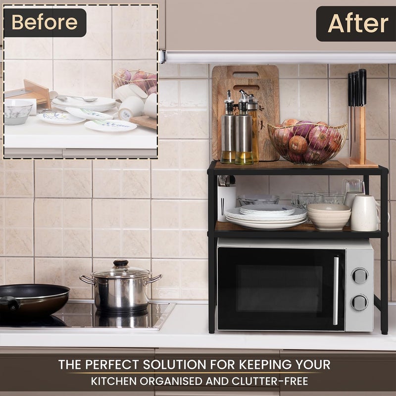 ABOUT SPACE 2 Tier Microwave Stand Oven Stand for Kitchen Storage Engineered Wood DIY Multipurpose OTG Stand with Adjustable Shelf Metal Frame Countertop Organizer Rack (Brown - L 56 x B 35 x H 50 cm) - Image 5