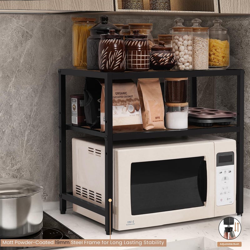 ABOUT SPACE 2 Tier Microwave Stand Oven Stand for Kitchen Storage Engineered Wood DIY Multipurpose OTG Stand with Adjustable Shelf Metal Frame Countertop Organizer Rack (Brown - L 56 x B 35 x H 50 cm) - Image 3