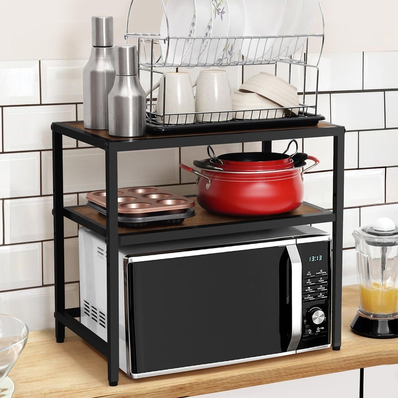 ABOUT SPACE 2 Tier Microwave Stand Oven Stand for Kitchen Storage Engineered Wood DIY Multipurpose OTG Stand with Adjustable Shelf Metal Frame Countertop Organizer Rack (Brown - L 56 x B 35 x H 50 cm) - Image 1