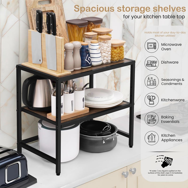 ABOUT SPACE 2 Tier Microwave Stand Oven Stand for Kitchen Storage Engineered Wood DIY Multipurpose OTG Stand with Adjustable Shelf Metal Frame Countertop Organizer Rack (Brown - L 56 x B 35 x H 50 cm) - Image 4