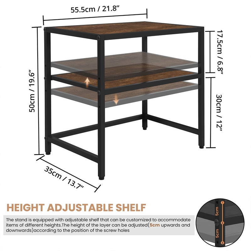 ABOUT SPACE 2 Tier Microwave Stand Oven Stand for Kitchen Storage Engineered Wood DIY Multipurpose OTG Stand with Adjustable Shelf Metal Frame Countertop Organizer Rack (Brown - L 56 x B 35 x H 50 cm) - Image 2
