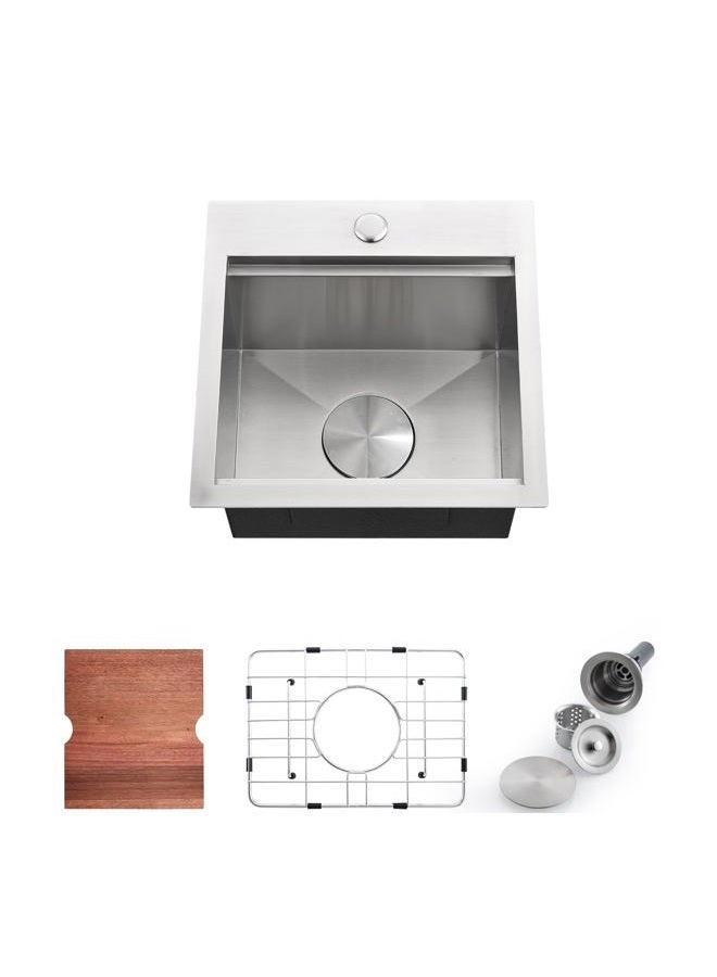 Doirteal Kitchen Sink 15 x 15 Bar Sink Drop In Stainless Steel Workstation Sink, Single Bowl Kitchen Sink with Accessories - Image 1