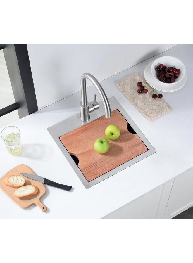 Doirteal Kitchen Sink 15 x 15 Bar Sink Drop In Stainless Steel Workstation Sink, Single Bowl Kitchen Sink with Accessories - Image 2