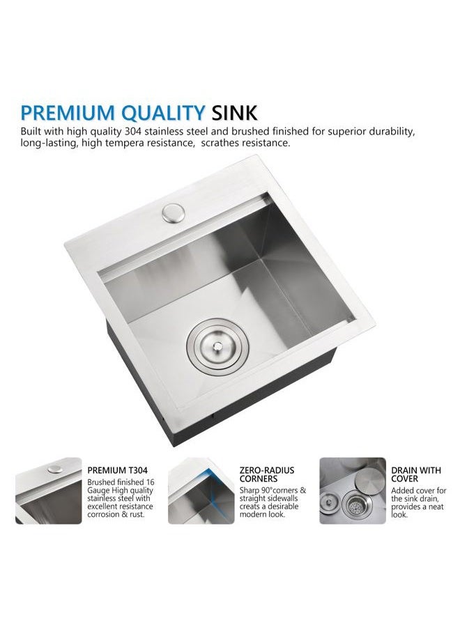 Doirteal Kitchen Sink 15 x 15 Bar Sink Drop In Stainless Steel Workstation Sink, Single Bowl Kitchen Sink with Accessories - Image 4