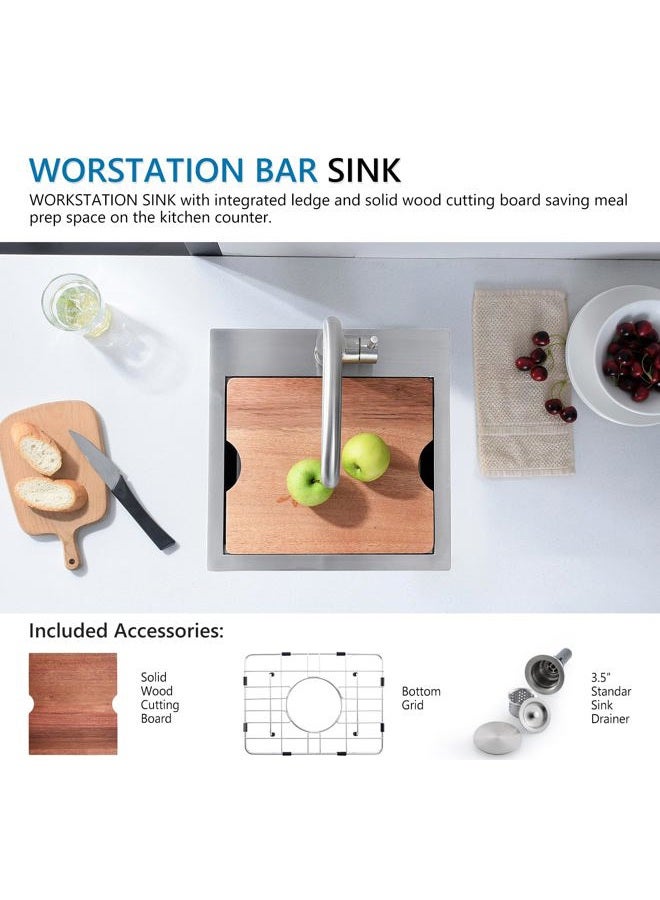 Doirteal Kitchen Sink 15 x 15 Bar Sink Drop In Stainless Steel Workstation Sink, Single Bowl Kitchen Sink with Accessories - Image 5
