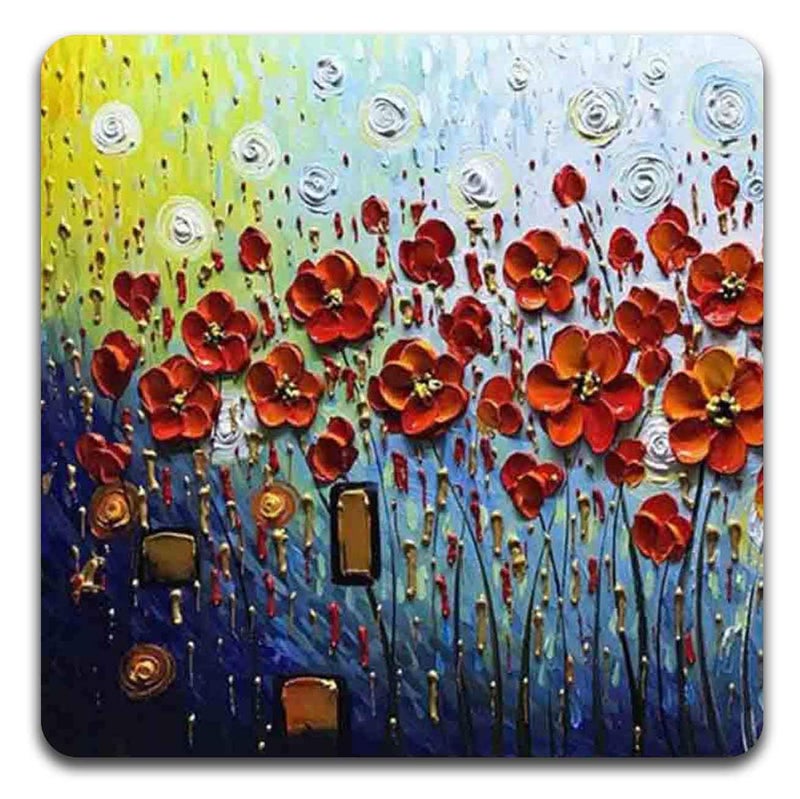 QJ CMJ Red Oil Painting Square Coaster Set - Made of Recycled Rubber - Set of 4 - Image 4