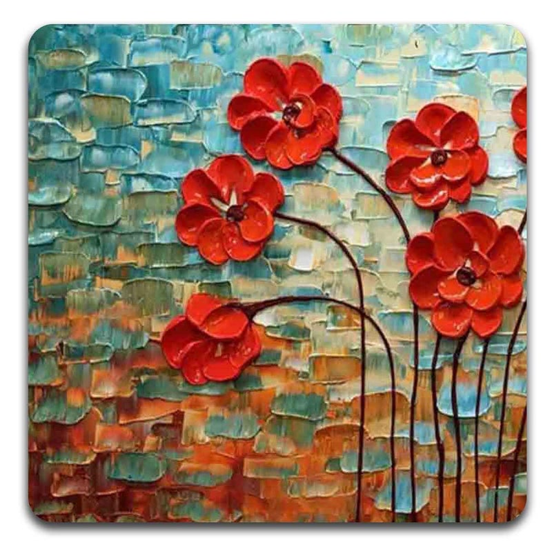 QJ CMJ Red Oil Painting Square Coaster Set - Made of Recycled Rubber - Set of 4 - Image 3