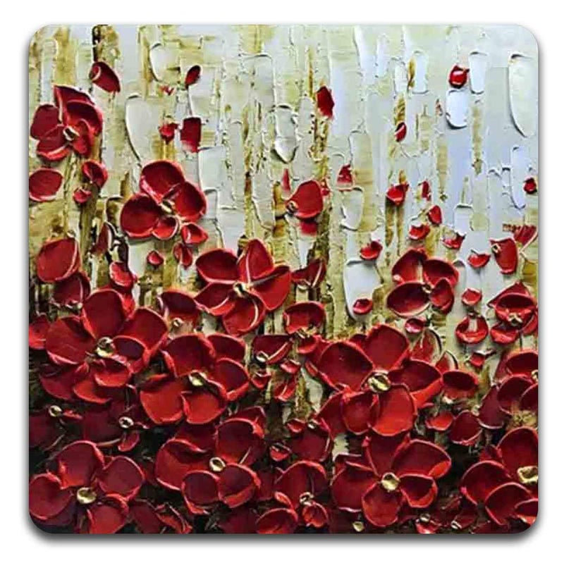 QJ CMJ Red Oil Painting Square Coaster Set - Made of Recycled Rubber - Set of 4 - Image 5