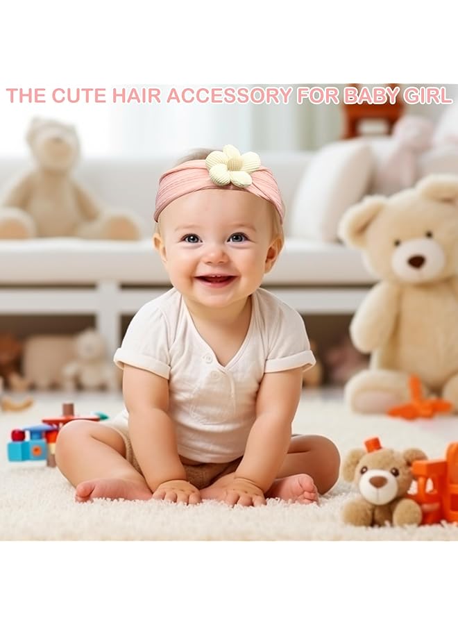 إيروريكس 3 قطع من عصابات رأس الزهور للأطفال مصنوعة من النايلون الناعم المرن، عصابات شعر لطيفة مصنوعة يدويًا لحديثي الولادة - Image 5