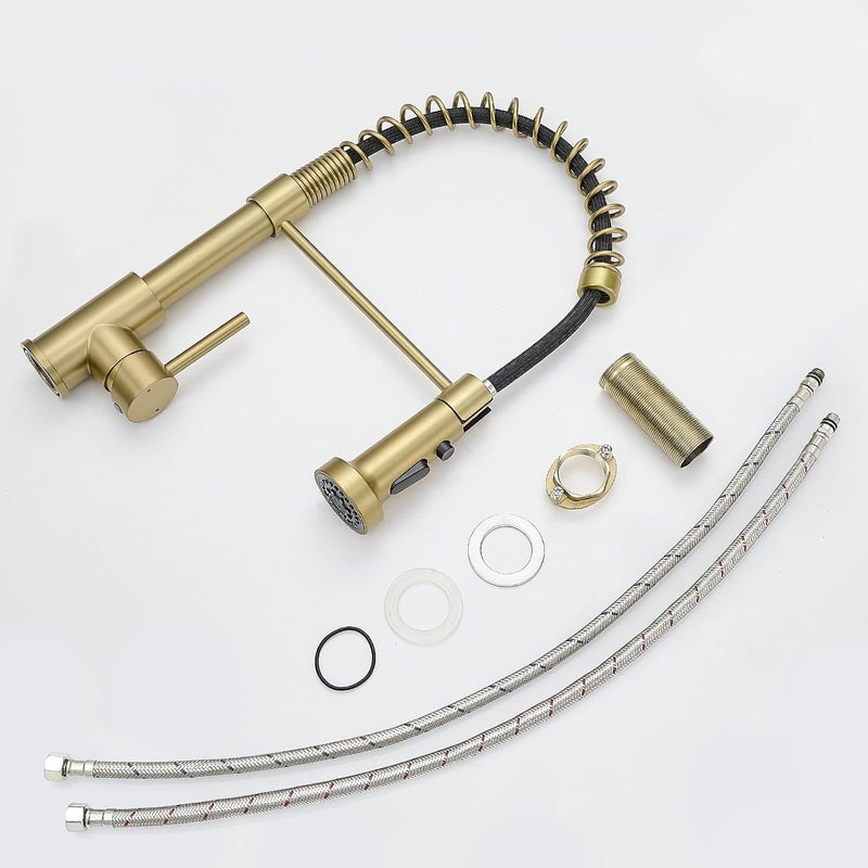 AIMADI Brushed Gold Kitchen Faucet, Kitchen Faucets with Pull Down Sprayer Single Handle One Hole Faucet for Farmhouse Gold Faucet for Kitchen Sink - Image 4
