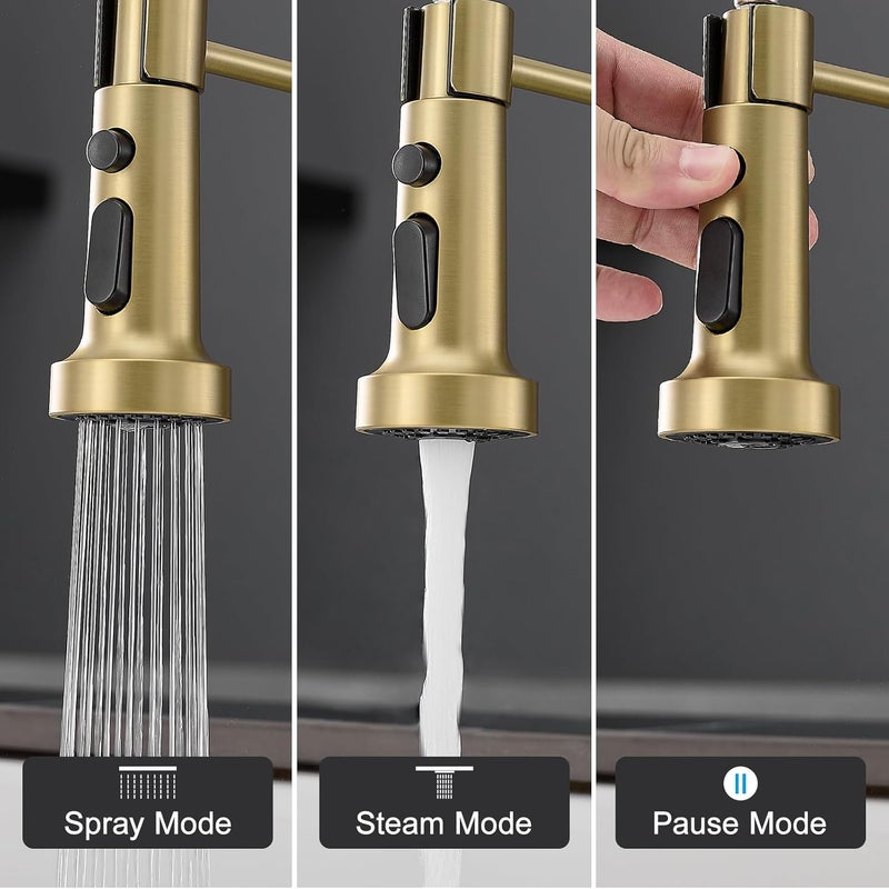 AIMADI Brushed Gold Kitchen Faucet, Kitchen Faucets with Pull Down Sprayer Single Handle One Hole Faucet for Farmhouse Gold Faucet for Kitchen Sink - Image 2