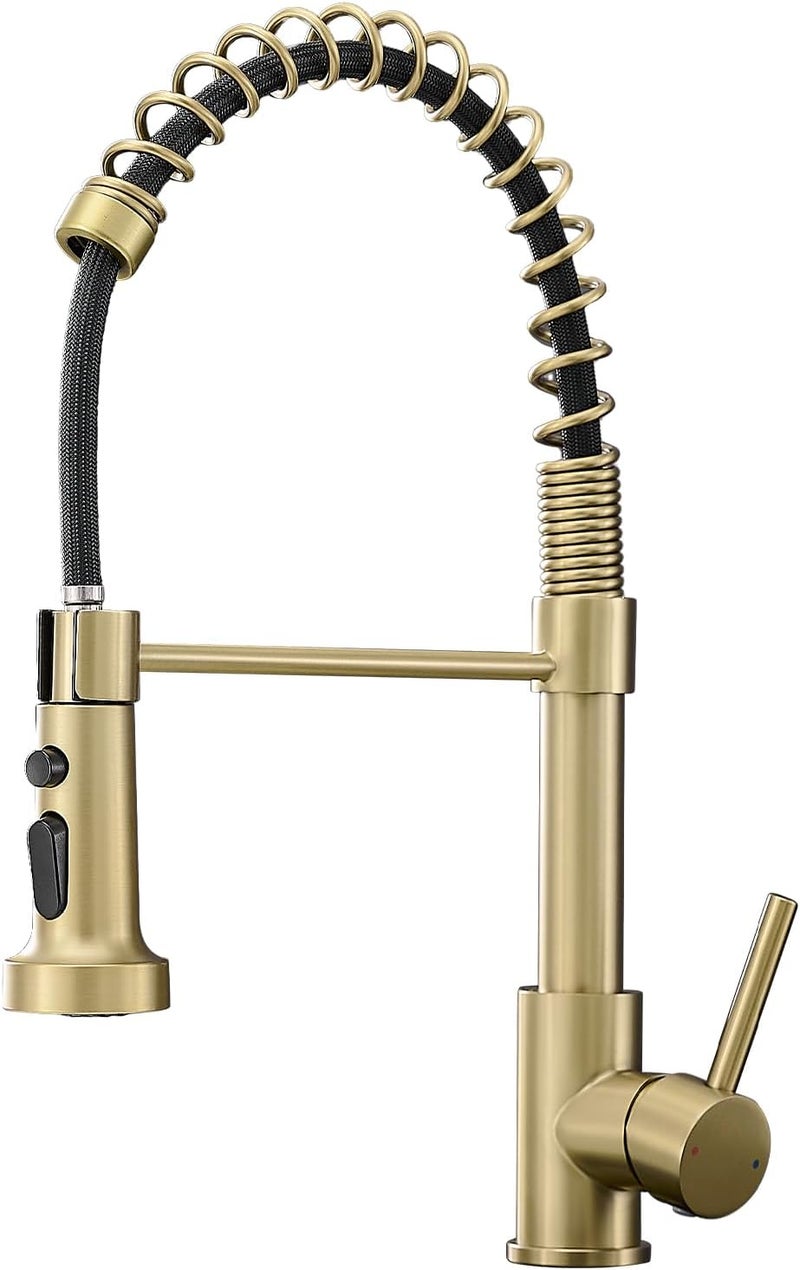 AIMADI Brushed Gold Kitchen Faucet, Kitchen Faucets with Pull Down Sprayer Single Handle One Hole Faucet for Farmhouse Gold Faucet for Kitchen Sink - Image 1