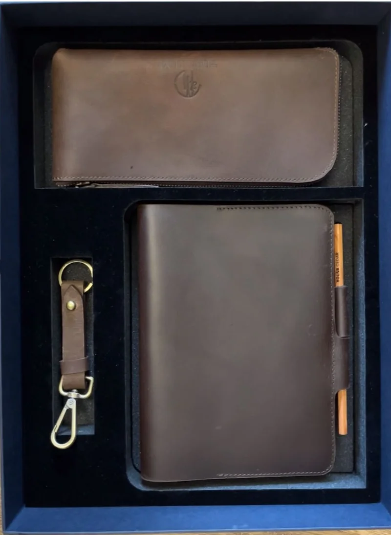 Tohfa Luxe TohfaLuxe Premium Leather Desk Gift Set of 3 - Brown