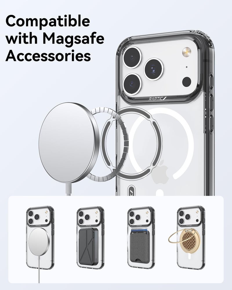 RAPTIC Diamond Clear Designed Case for Phone 17 Pro Maxâ€“Compatible with MagSafe, Shockproof Military Grade Protection, Never Yellowing Slim Case, 10ft Drop Tested, Clear/Black - Image 5