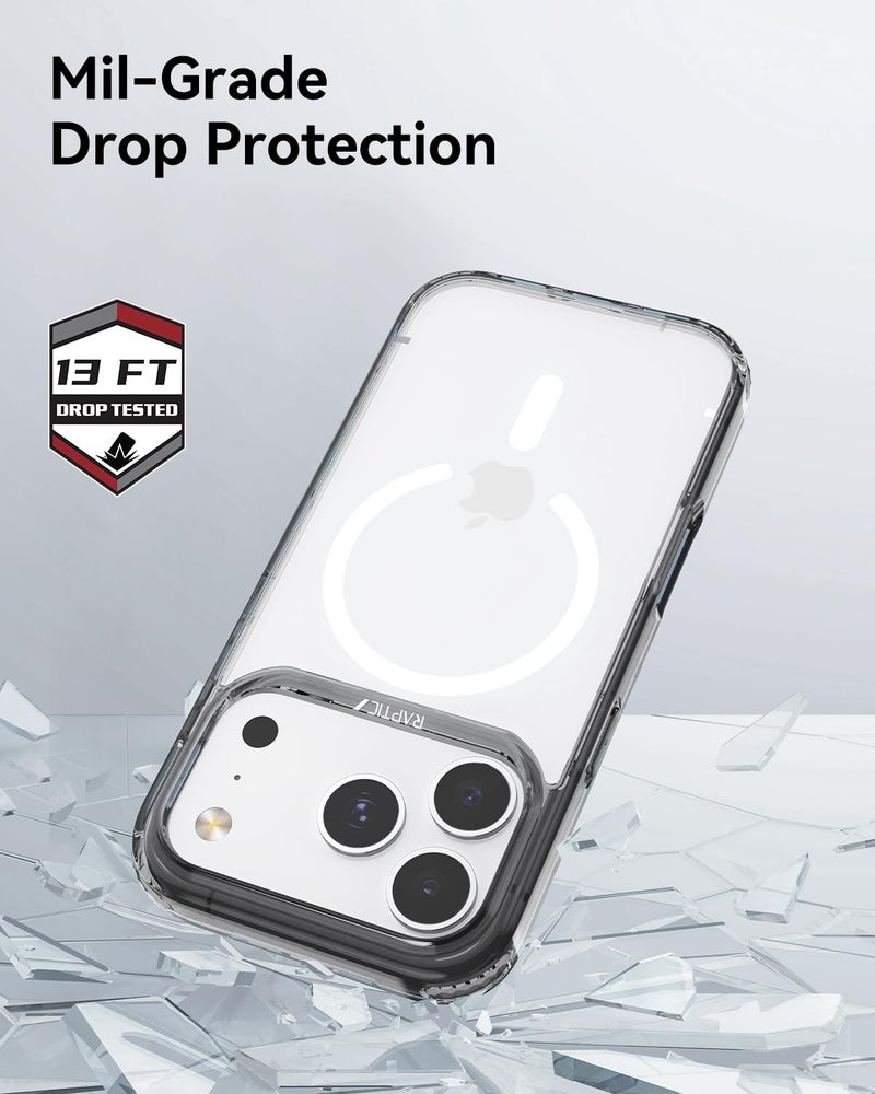 RAPTIC Diamond Clear Designed Case for Phone 17 Pro Maxâ€“Compatible with MagSafe, Shockproof Military Grade Protection, Never Yellowing Slim Case, 10ft Drop Tested, Clear/Black - Image 2